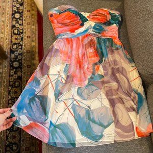 donna morgan multicolor watercolor floral strapless sweetheart dress size 10